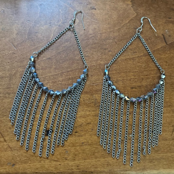 Silver Color Dangle Dainty Chain Fringe Earrings - Picture 1 of 2